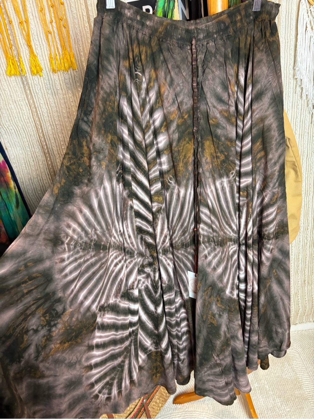 Boho Tie-Dye palazo in Olive Brown